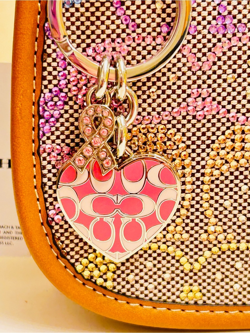 NWOT RARE Coach Y2K Cancer Awareness Heart Photo Keychain/ Bag Charm - Picture 14 of 14